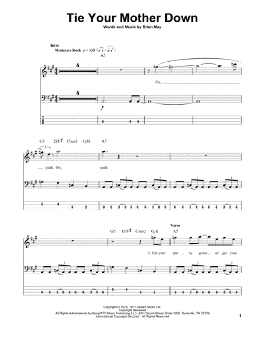 Tie Your Mother Down Guitar Tablature scores gallery preview page 1