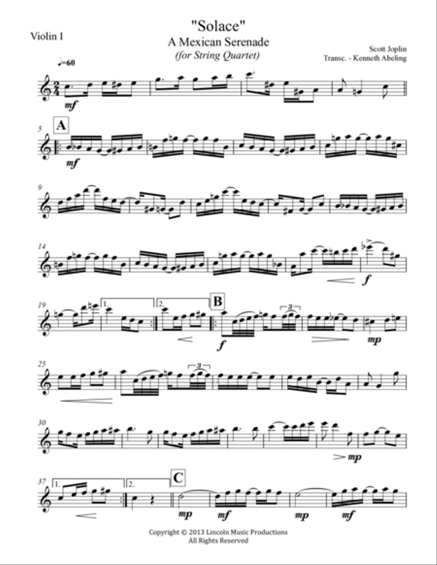 Joplin - “Solace” - A Mexican Serenade (for String Quartet) String Quartet scores gallery preview page 6