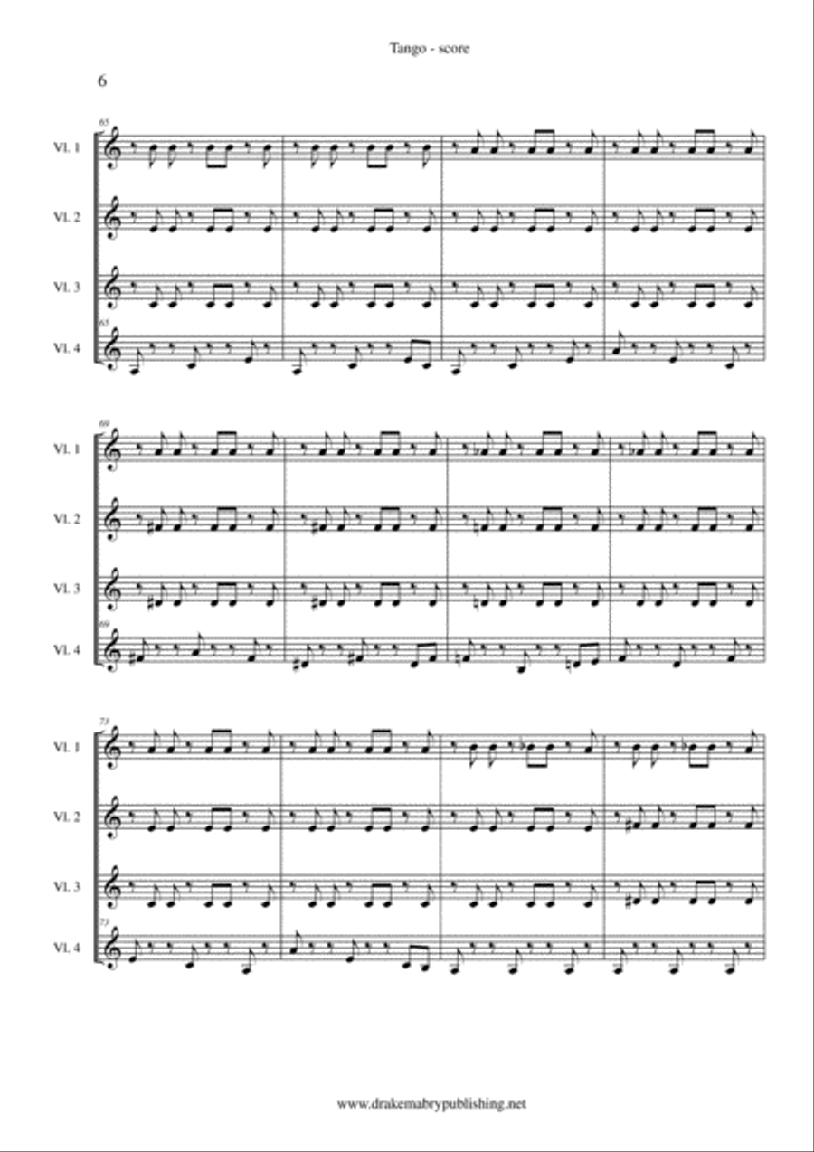 Tango (4 violins) Violin scores gallery preview page 6
