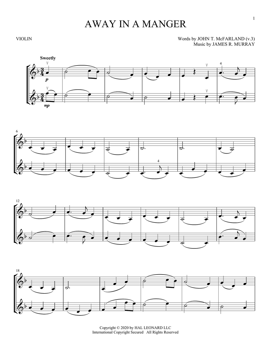 Away In A Manger String Duet scores gallery preview page 1