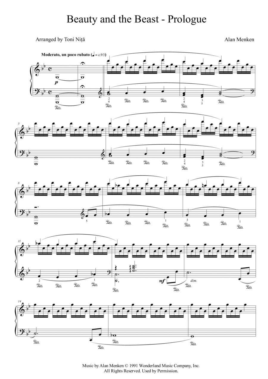 Beauty And The Beast Prologue Piano Solo scores gallery preview page 1