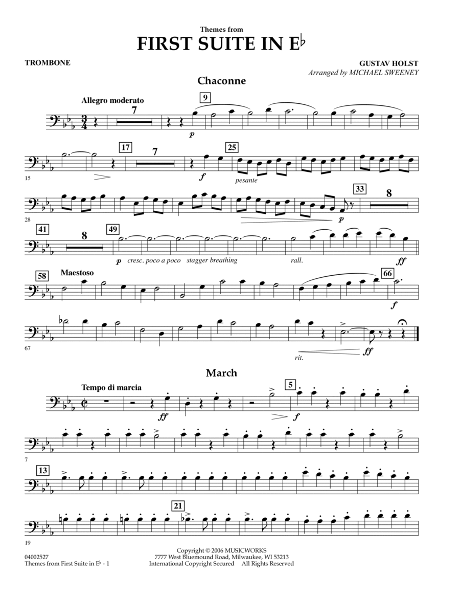 First Suite In E Flat, Themes From - Trombone