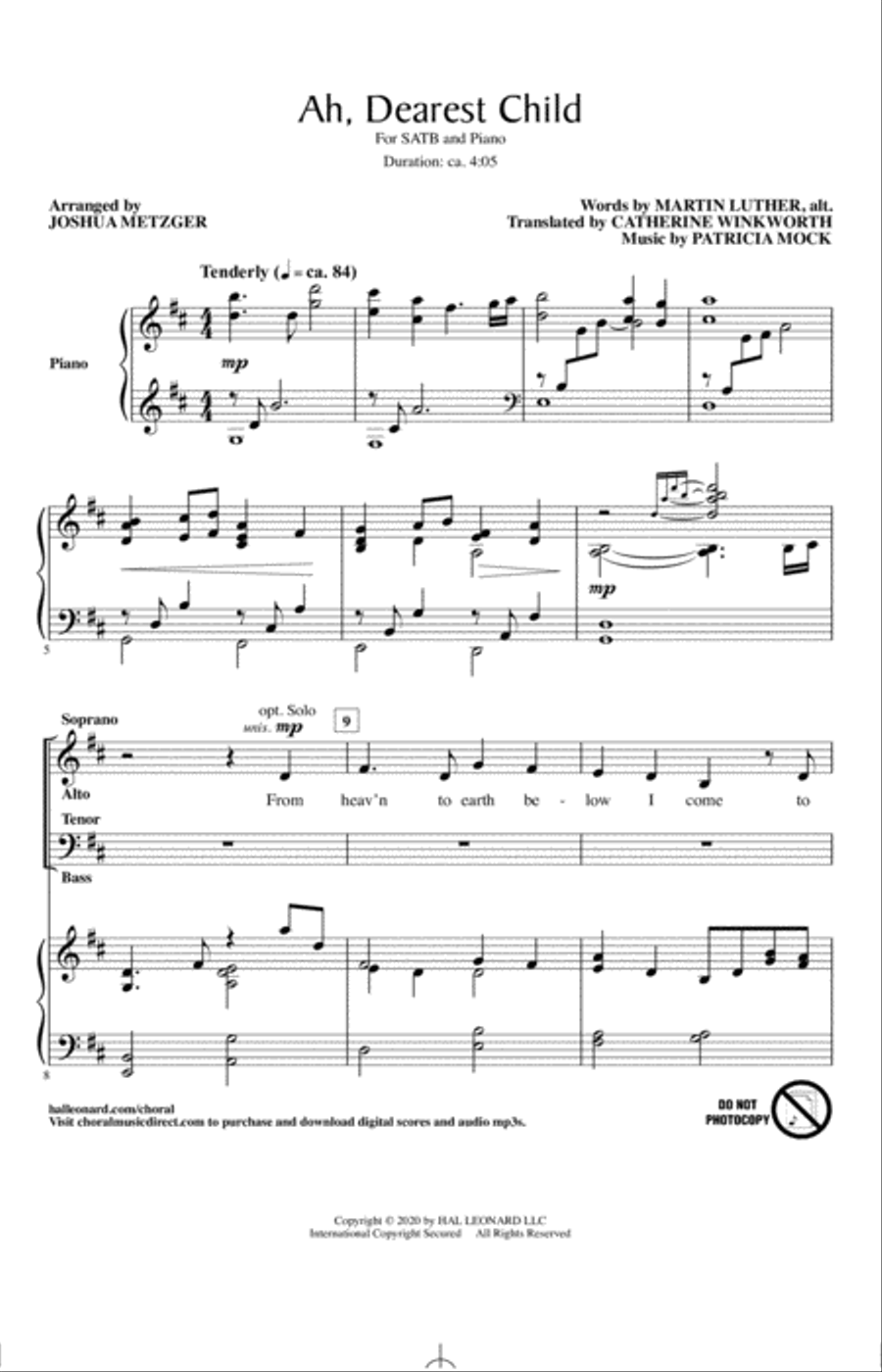 Ah, Dearest Child (arr. Joshua Metzger) 4-Part scores gallery preview page 1