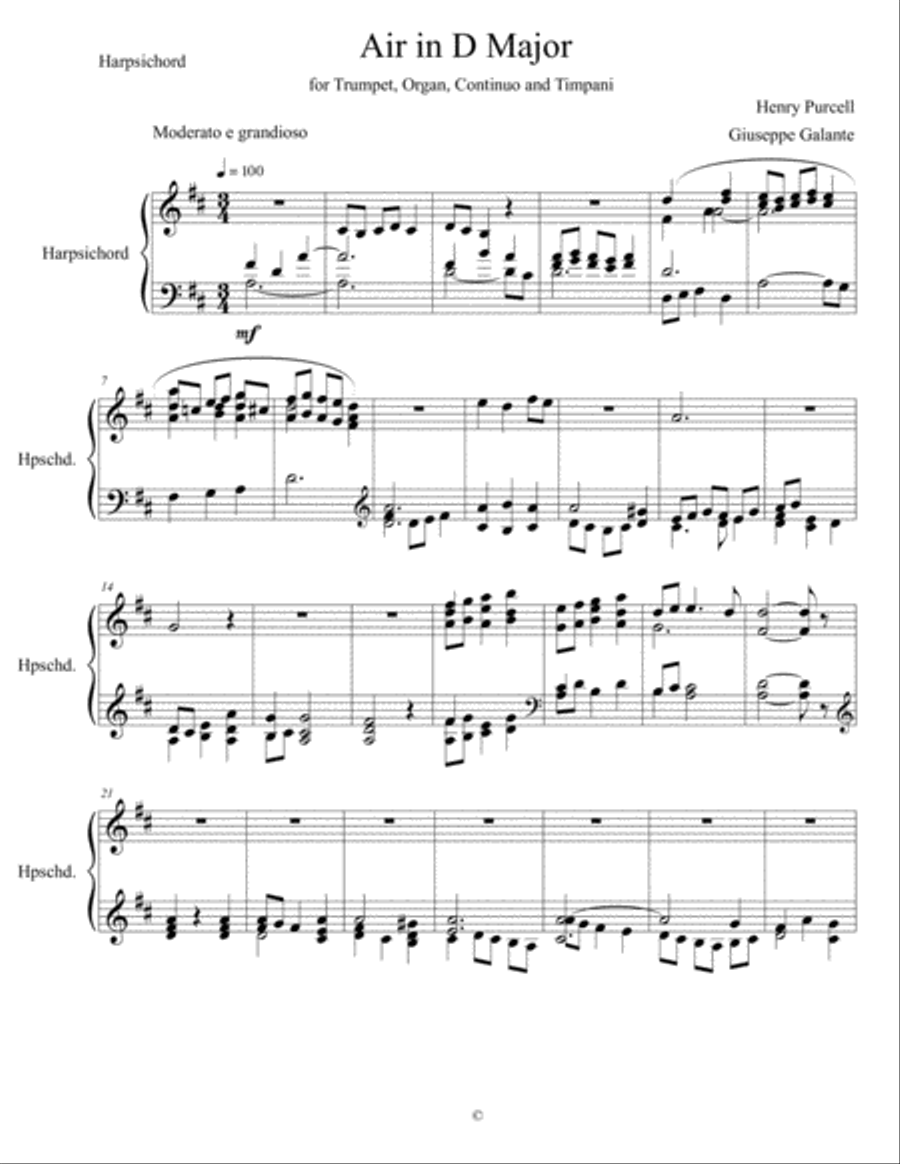 Air in D Major for Trumpet, Organ, Continuo and Timpani: Moderato e grandioso Small Ensemble scores gallery preview page 5