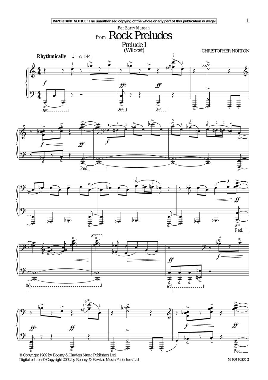 Prelude I (Wildcat) (from Rock Preludes) Piano Solo scores gallery preview page 1