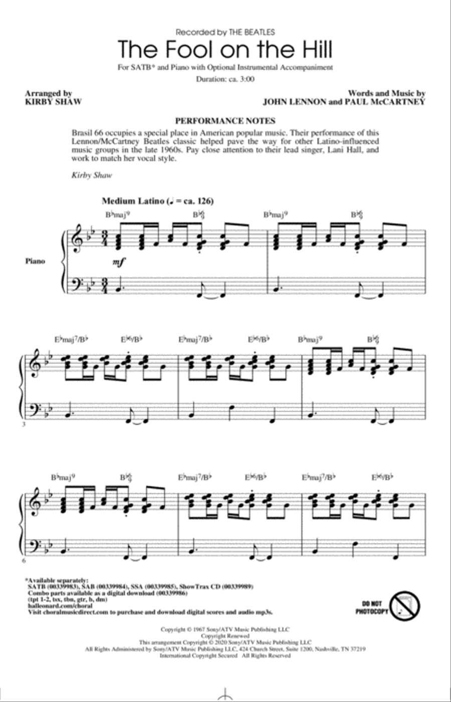 The Fool On The Hill (arr. Kirby Shaw) 4-Part scores gallery preview page 1