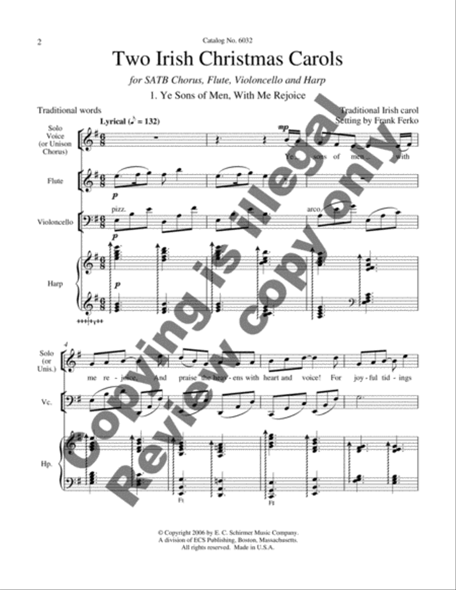 Two Irish Christmas Carols: 1. Ye Sons of Men, With Me Rejoice 4-Part scores gallery preview page 3