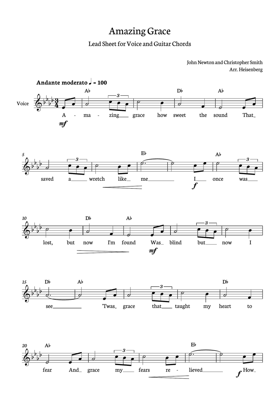 Amazing Grace Guitar scores gallery preview page 1