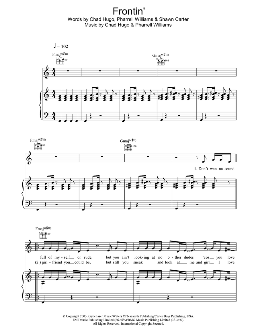 Frontin' Piano, Vocal, Guitar scores gallery preview page 1