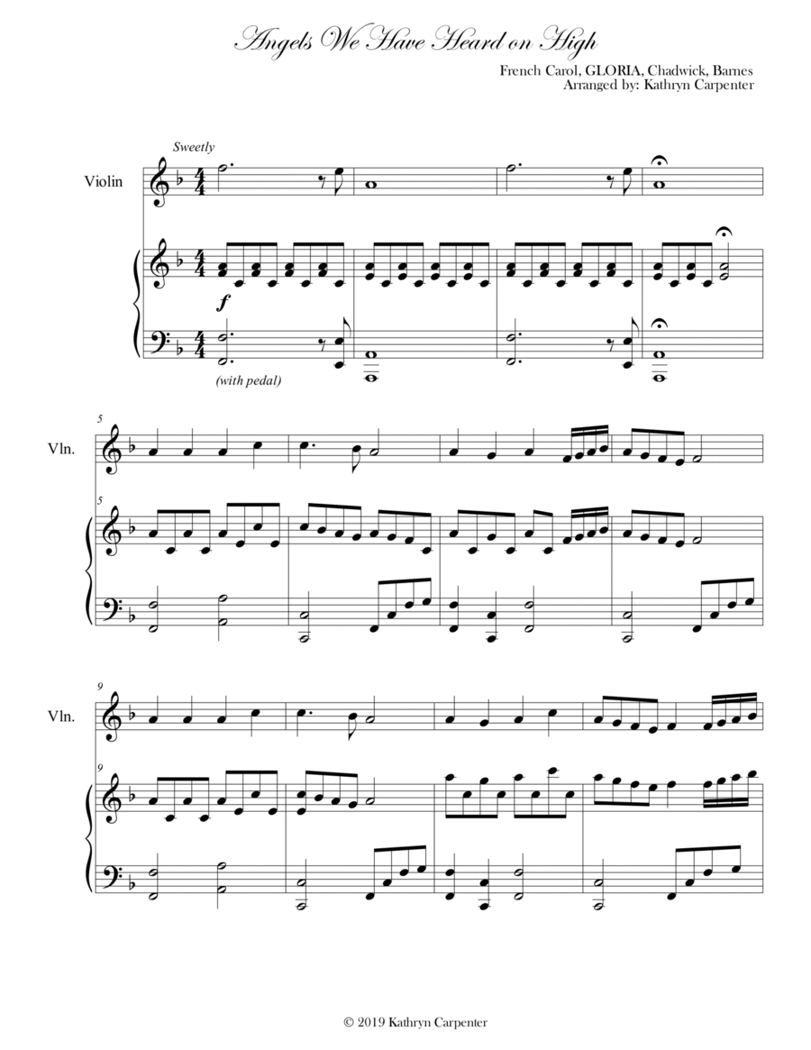 Angels We Have Heard on High (Advanced Piano & Violin) Angels We Have Heard on High (Advanced Piano & Violin) Violin Solo scores gallery preview page 1