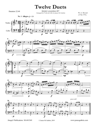 Mozart: 12 Duets K. 487 for Violin & Cello