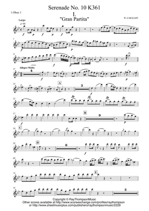 Mozart: Serenade No 10 in Bb "Gran Partita": parts only - woodwind ensemble (13 instruments)