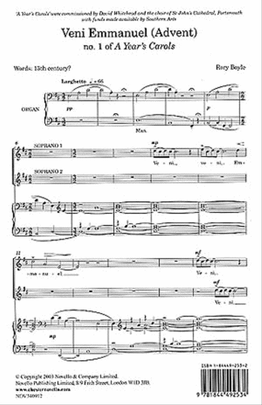 Rory Boyle: A Year's Carols No.1 - Veni Emmanuel (Advent) 4-Part scores gallery preview page 1