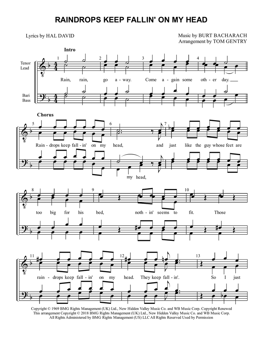 Raindrops Keep Fallin' On My Head TTBB scores gallery preview page 1