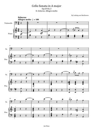 Book cover for Beethoven - Cello Sonata in A Major - Op.69 No.3 II. Scherzo. Allegro molto - For Piano and Cello
