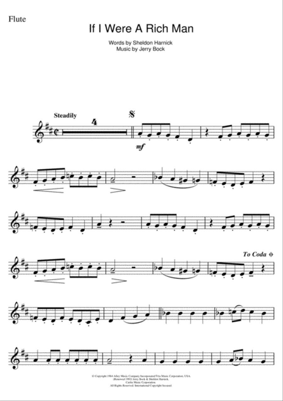 If I Were A Rich Man (from Fiddler On The Roof) Flute Solo scores gallery preview page 1
