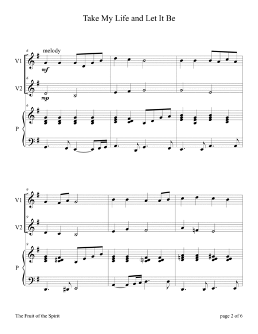 The Fruit of the Spirit (10 Hymns for Violin Duet with Piano Accompaniment) String Duet scores gallery preview page 6