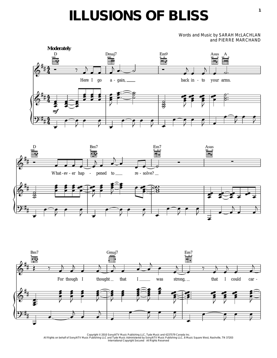 Illusions Of Bliss Piano, Vocal, Guitar scores gallery preview page 1