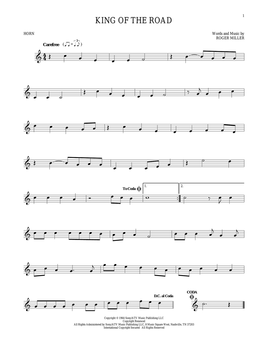 King Of The Road King Of The Road Horn Solo scores gallery preview page 1
