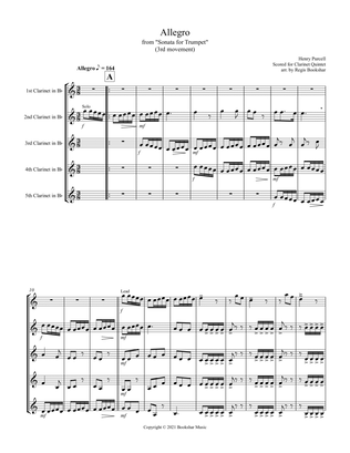 Allegro (from "Sonata for Trumpet") (Bb) (Clarinet Quintet)