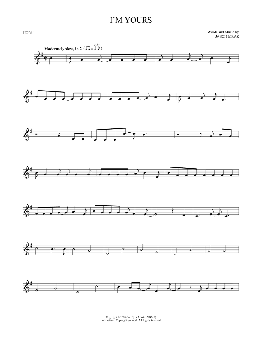 I'm Yours Horn Solo scores gallery preview page 1
