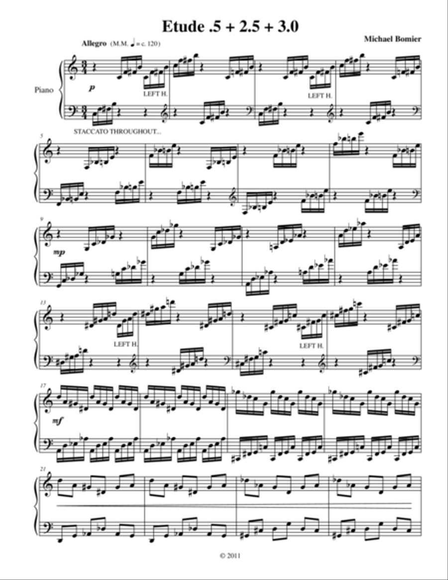 Etude 0.5 + 2.5 + 3.0 for Piano Solo from 25 Etudes using Symmetry, Mirroring and Intervals Piano Method scores gallery preview page 1