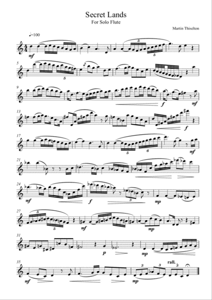 Secret Lands for Unaccompanied Flute Flute Solo scores gallery preview page 1