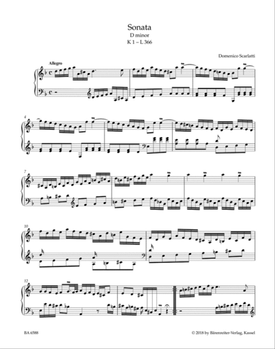 Sonata for Keyboard in D minor K 1 (L366) Harpsichord scores gallery preview page 2