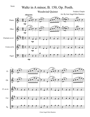 Waltz in A minor, B 150, Op Posth for Woodwind Quintet