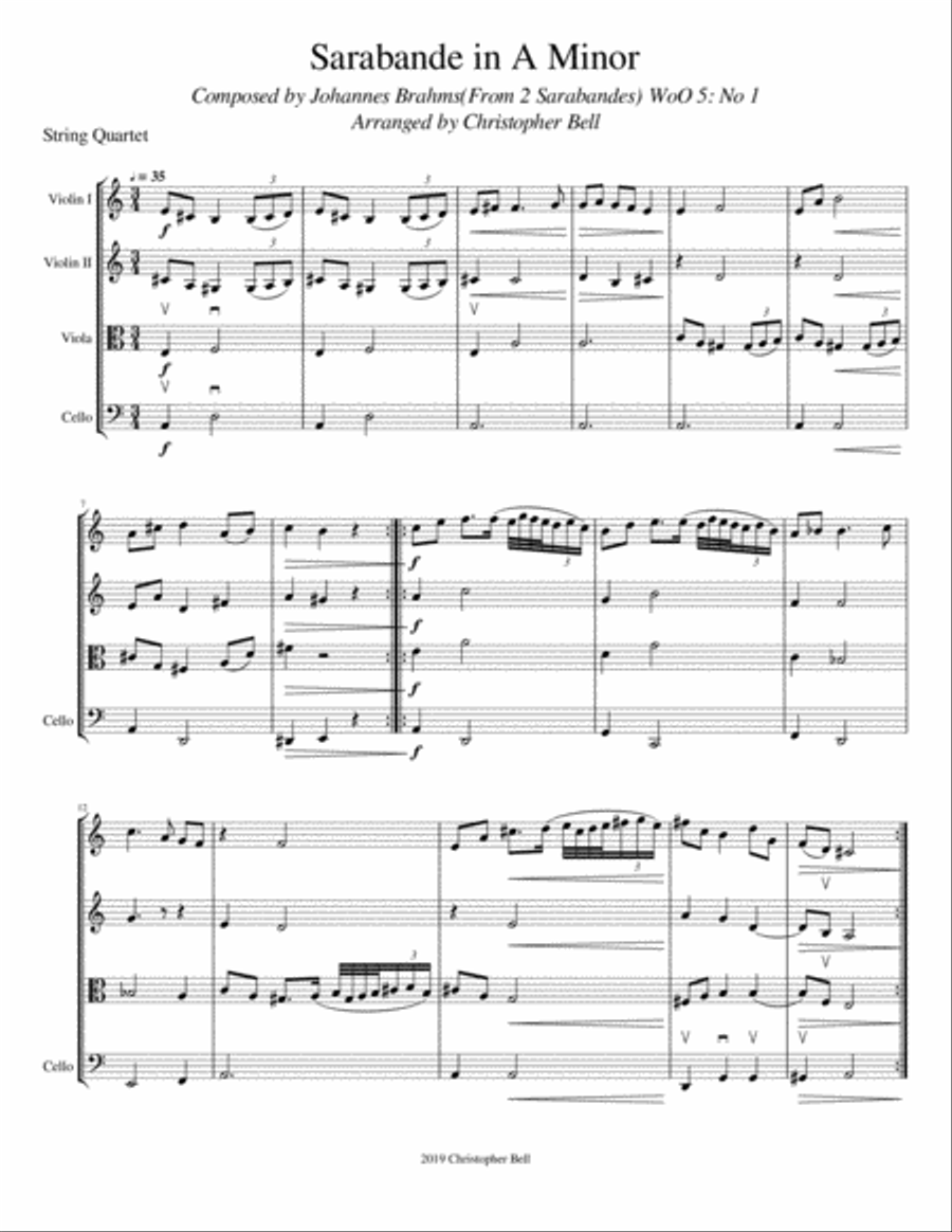 2 Sarabandes - Johannes Brahms - String Quartet String Quartet scores gallery preview page 2