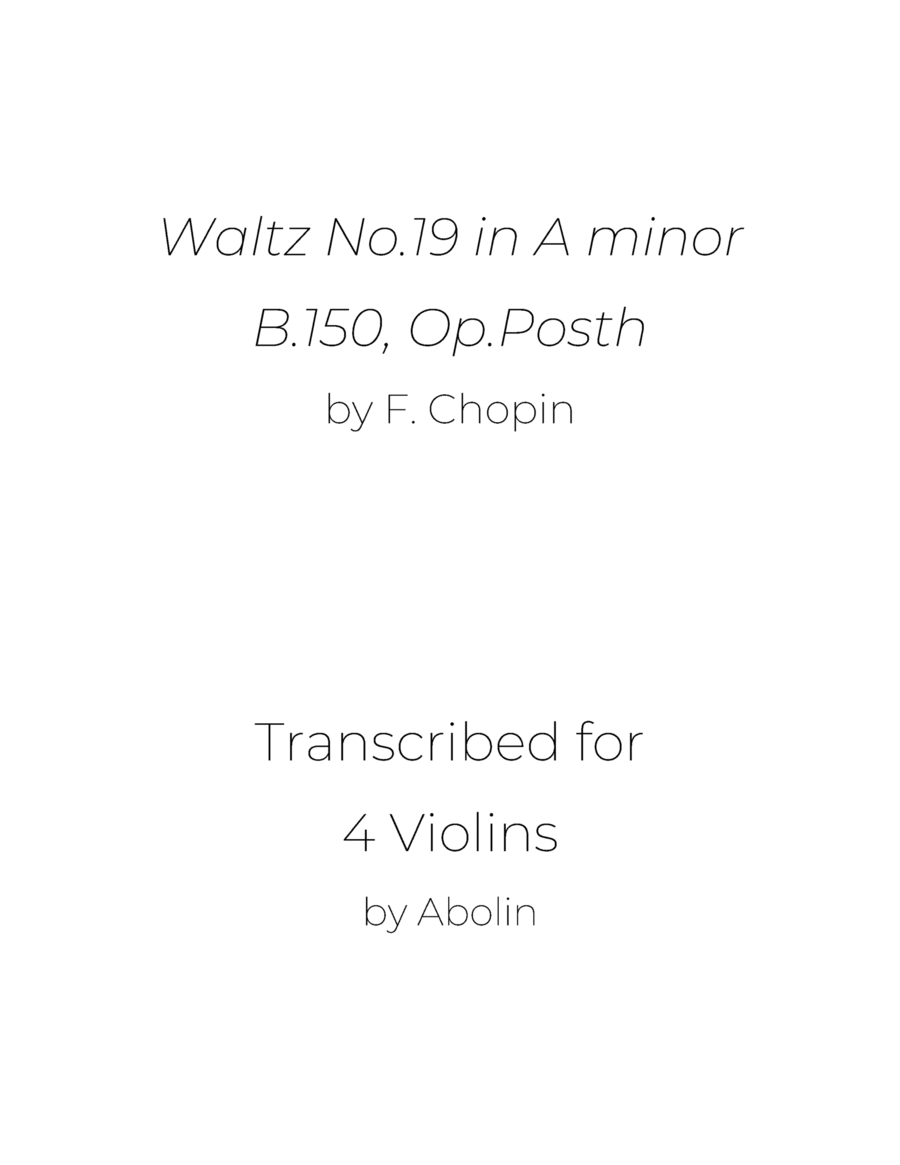 Chopin: Waltz No.19, B.150 - arr. for Violin Quartet Chamber Music scores gallery preview page 1