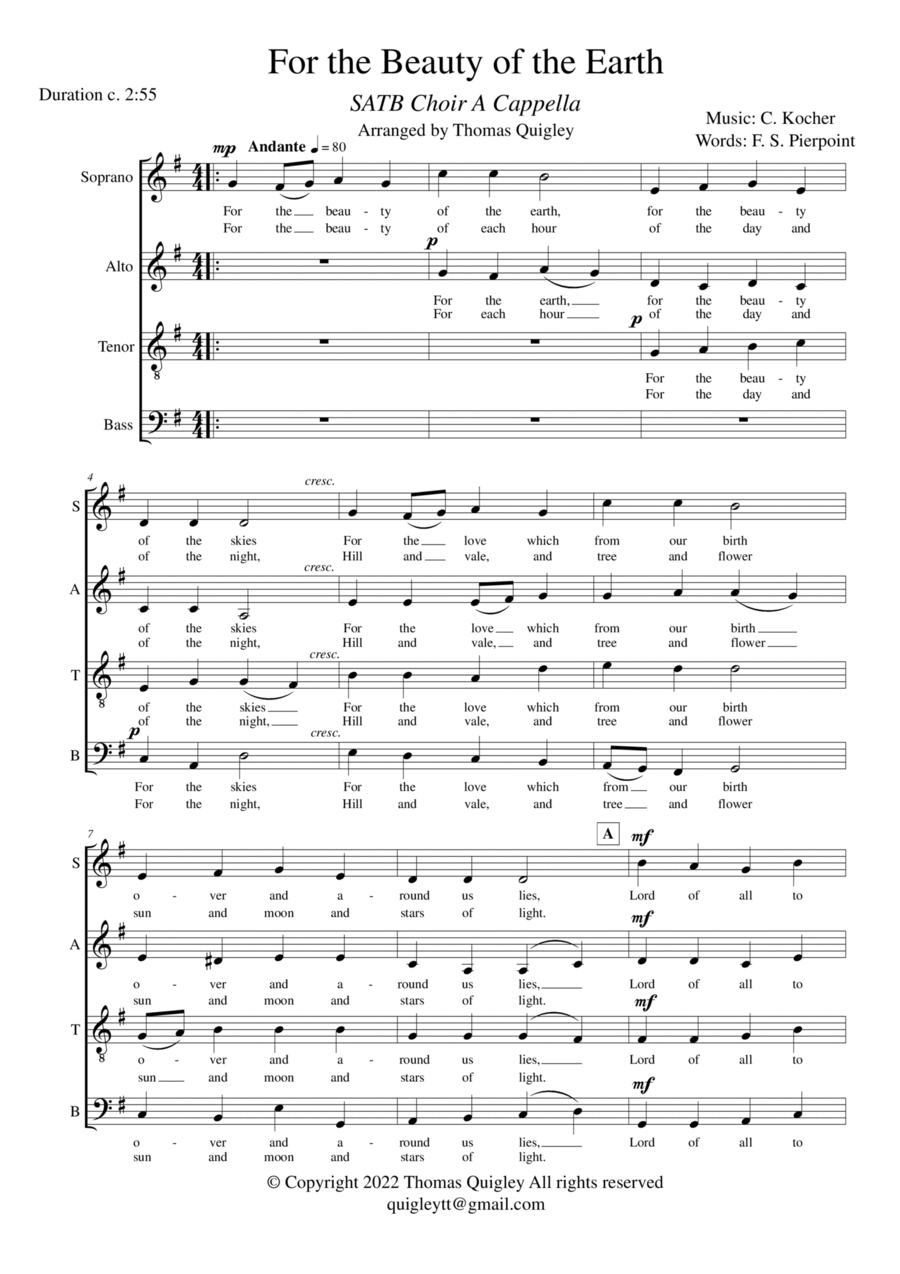 For the Beauty of the Earth (SATB A Cappella) 4-Part scores gallery preview page 1