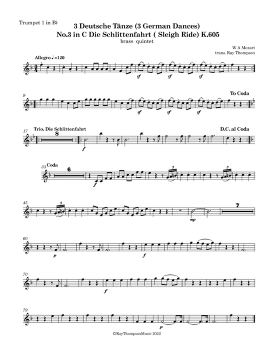 Mozart: 3 Deutsche Tänze K605 No.3 in C Die Schlittenfahrt ( Sleigh Ride) - brass quintet image number null