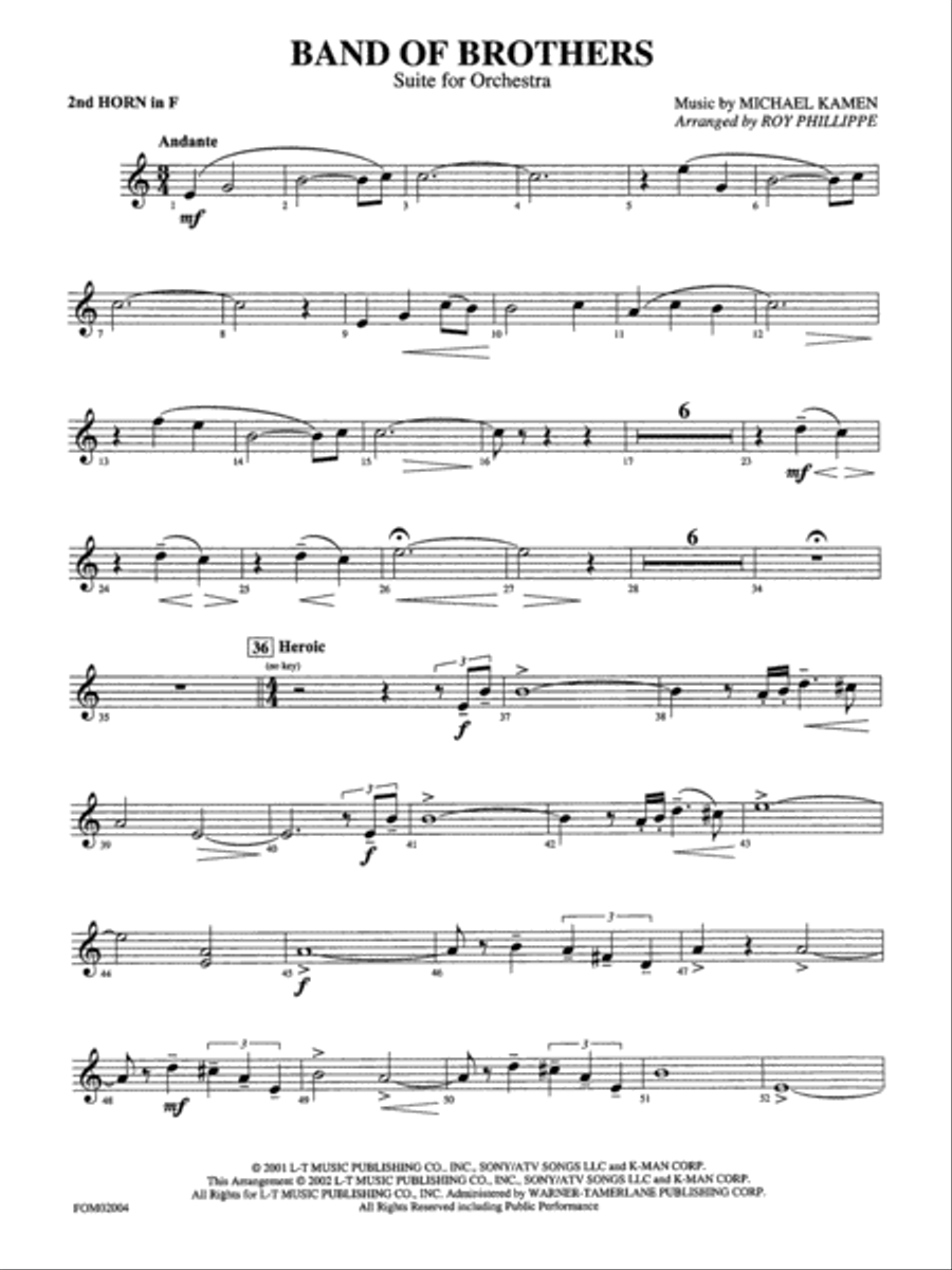 Band of Brothers: 2nd F Horn Full Orchestra scores gallery preview page 1