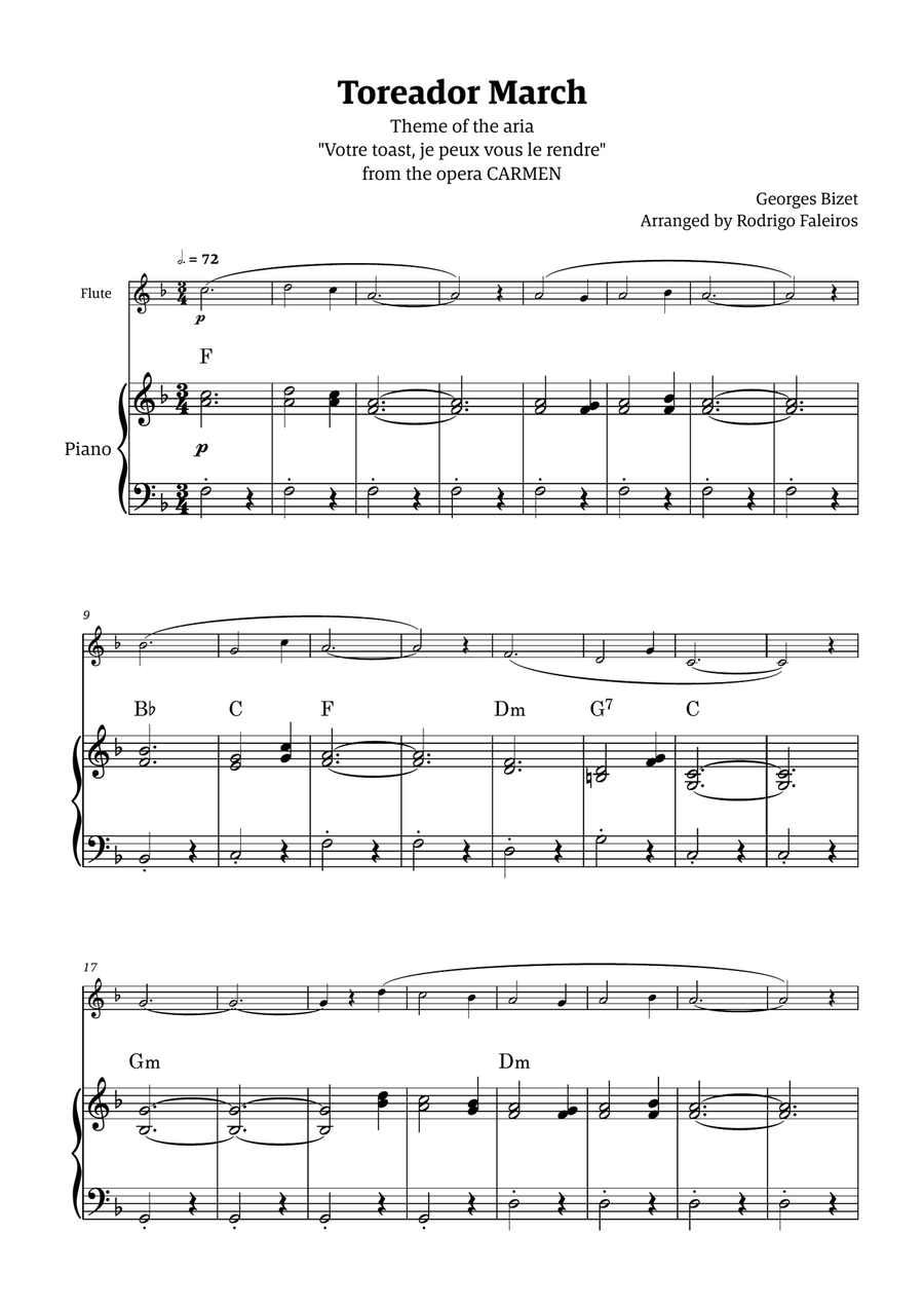Toreador March (from the opera Carmen) - easy version Chamber Music scores gallery preview page 1