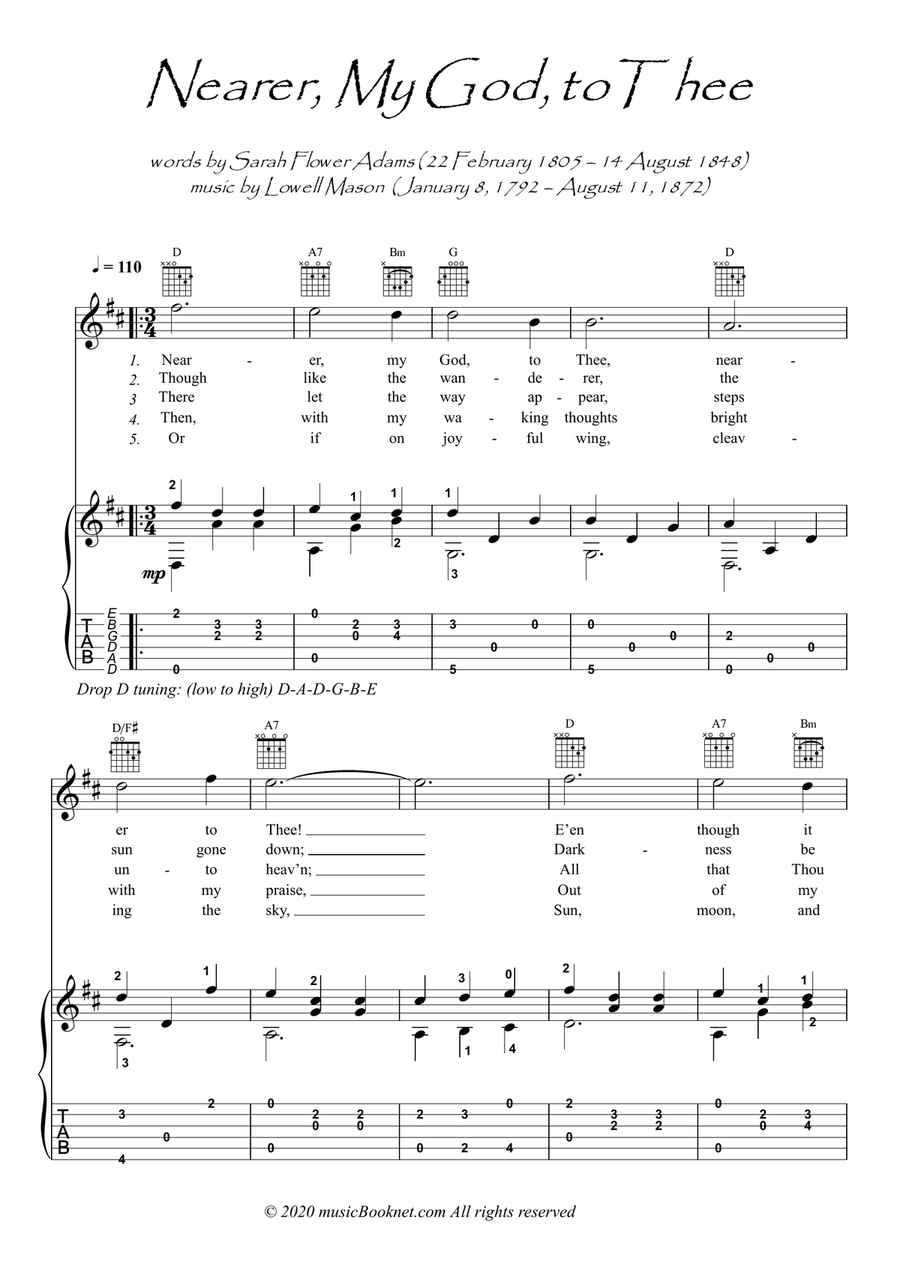Nearer My God to Thee guitar fingerstyle Acoustic Guitar scores gallery preview page 1