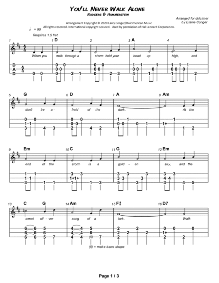 You'll Never Walk Alone Dulcimer scores gallery preview page 2