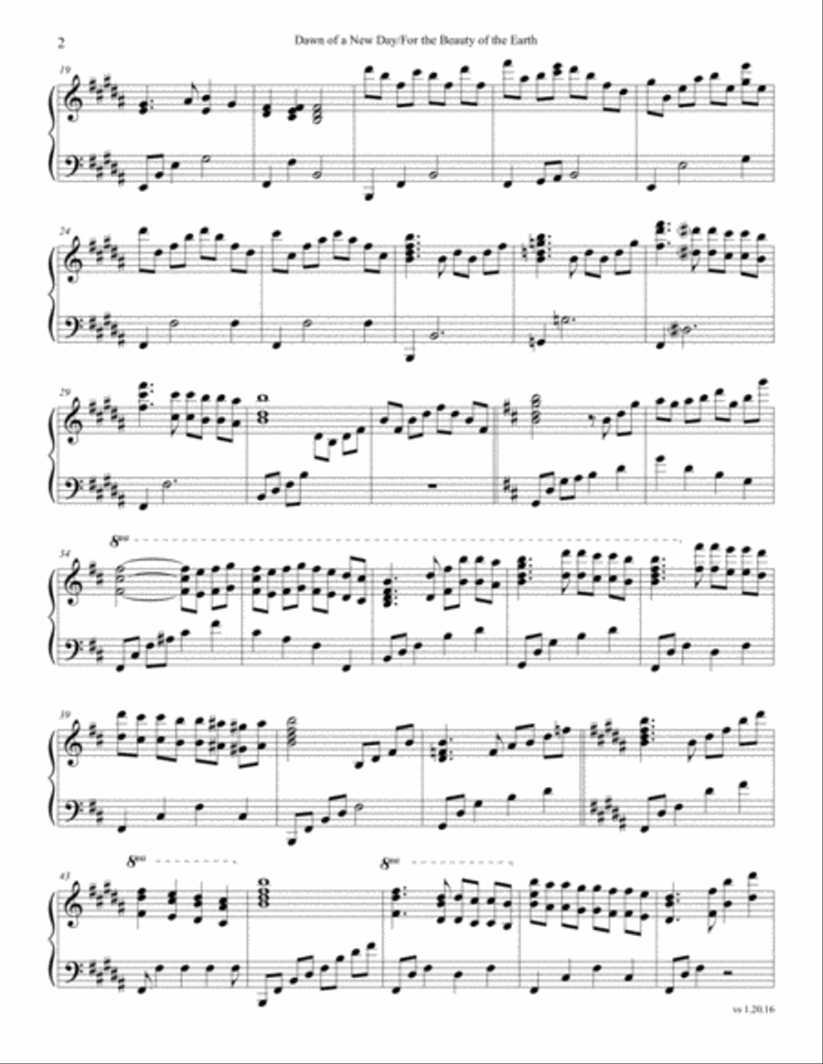 Dawn of a New Day/For the Beauty of the Earth Piano Solo scores gallery preview page 2