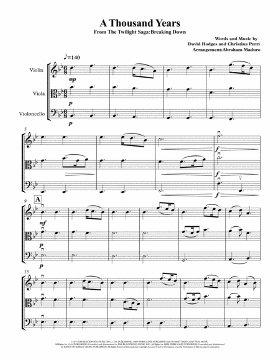 A Thousand Years String Trio scores gallery preview page 1