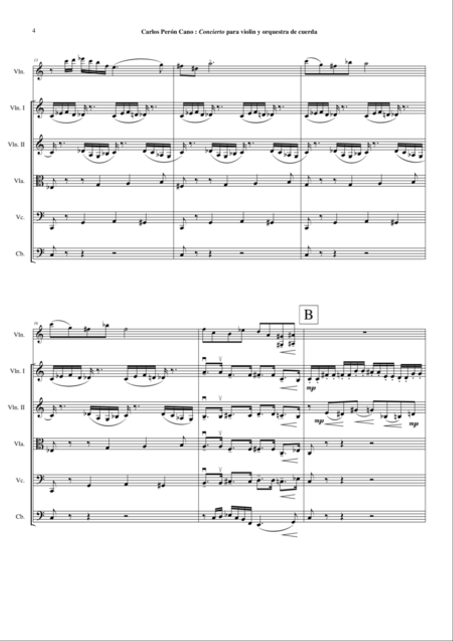 Carlos Perón Cano: Concierto para violin y orquestra de cuerda (Concerto for violin and string orche String Orchestra scores gallery preview page 4