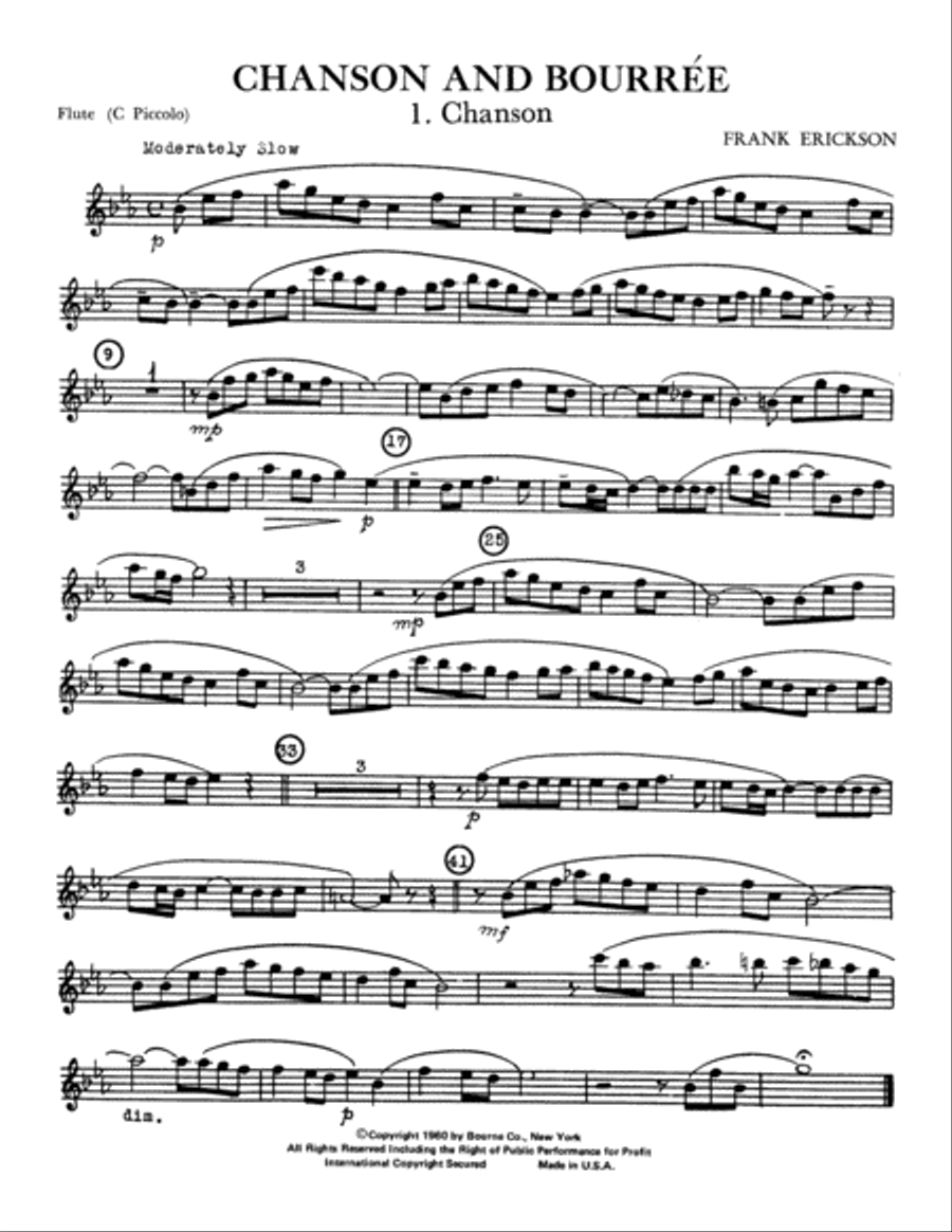 Chanson And Bourree - Flute (C Piccolo) Concert Band scores gallery preview page 1