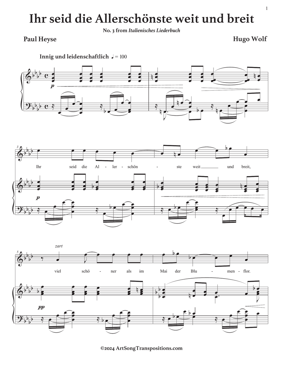 WOLF: Ihr seid die Allerschönste weit und breit (transposed to A-flat major) Voice scores gallery preview page 2