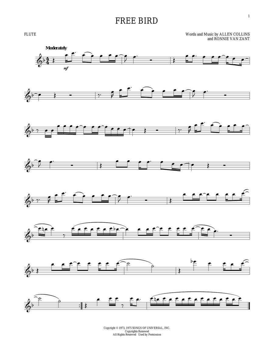 Free Bird Free Bird Flute Solo scores gallery preview page 1