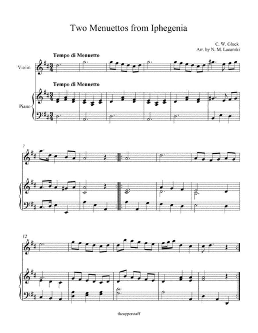Two Menuettos from Iphegenia Violin Solo scores gallery preview page 1