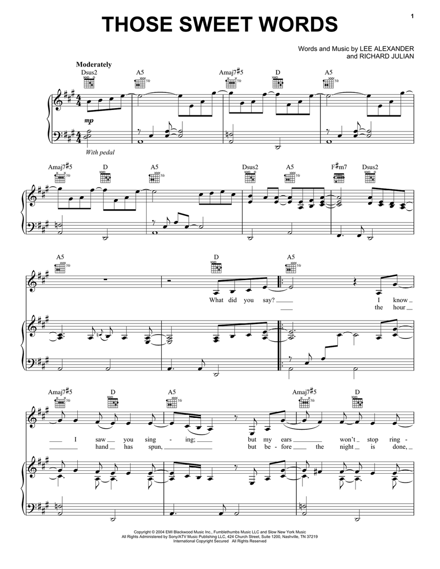 Those Sweet Words Piano, Vocal, Guitar scores gallery preview page 1