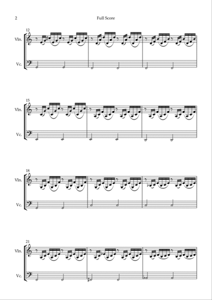 Prelude 1 in C Major BWV 846 (from Well-Tempered Clavier Book 1) for Violin & Cello Duo String Duet scores gallery preview page 2