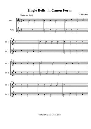 Jingle Bells: for recorder duet or two part (in canon form)
