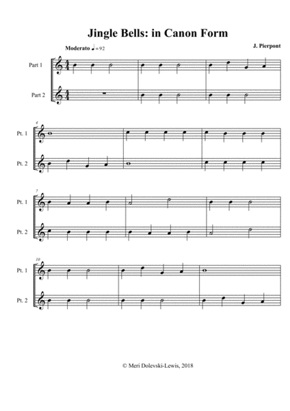 Jingle Bells: for recorder duet or two part (in canon form) image number null
