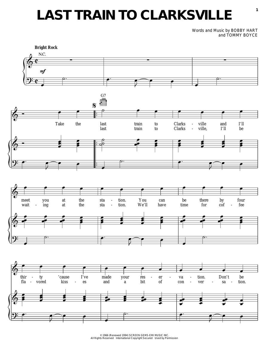 Last Train To Clarksville Piano, Vocal, Guitar scores gallery preview page 1