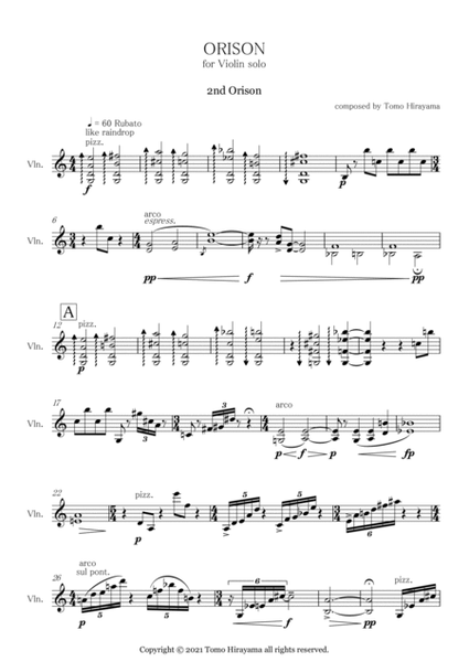 "ORISON" for Violin solo